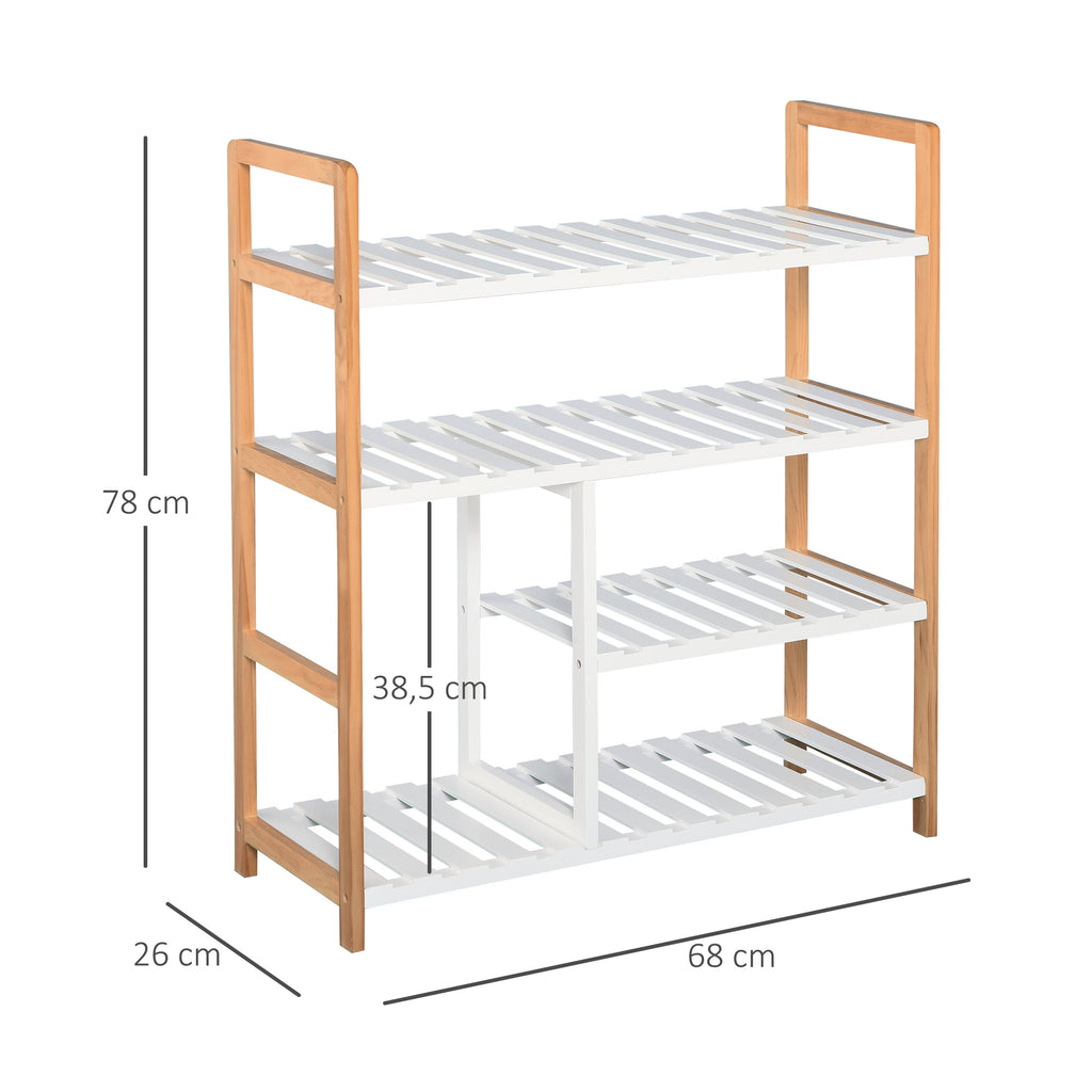 Etagère à Chaussures - étagère de Rangement - Meuble Chaussures 4 Niveaux Bois de pin étagères à Lattes MDF Blanc-2