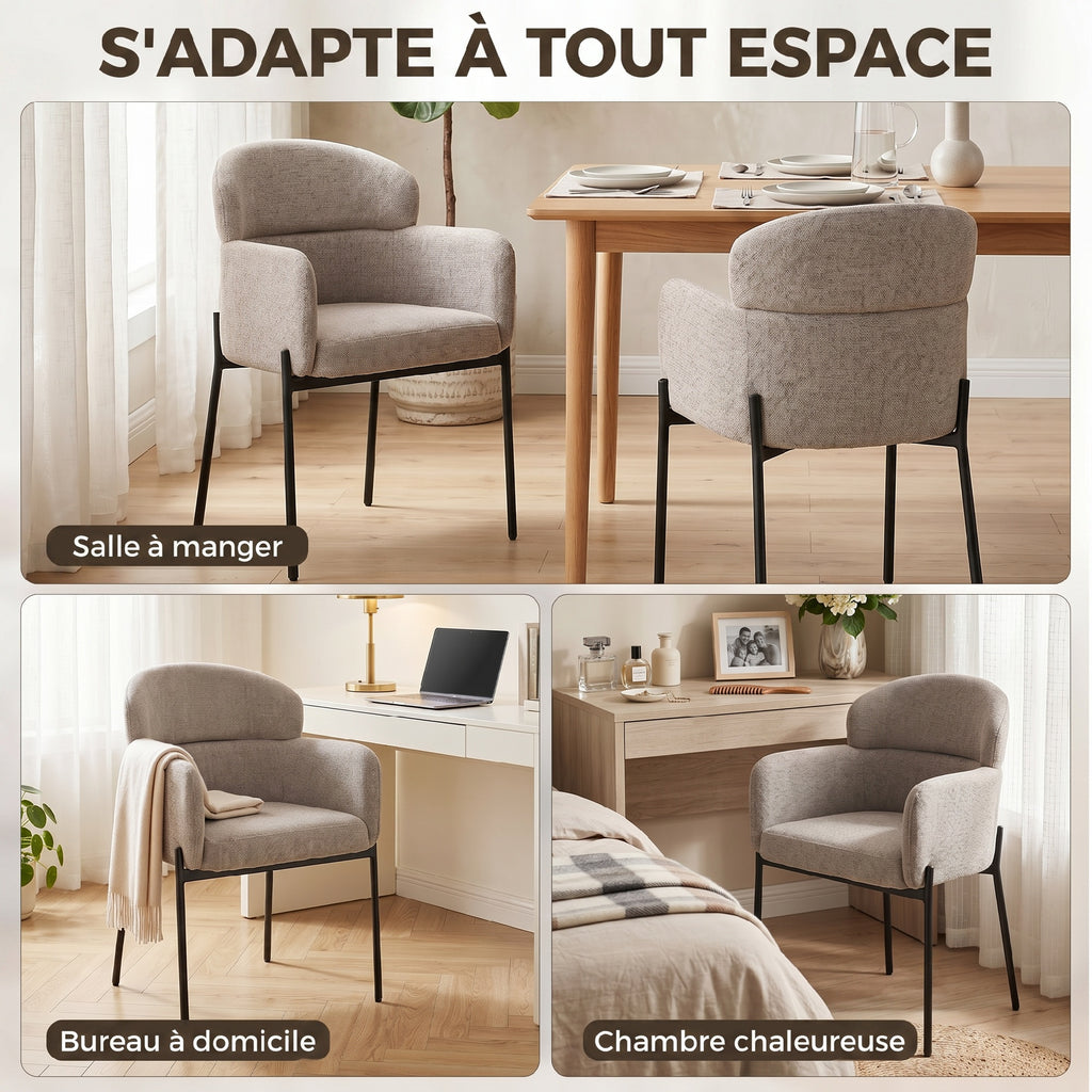 Fauteuil Salon, Fauteuil d'Appoint Rembourré en Chenille avec Dossier Courbé et Accoudoirs, Pieds en Métal, Marron Clair-5