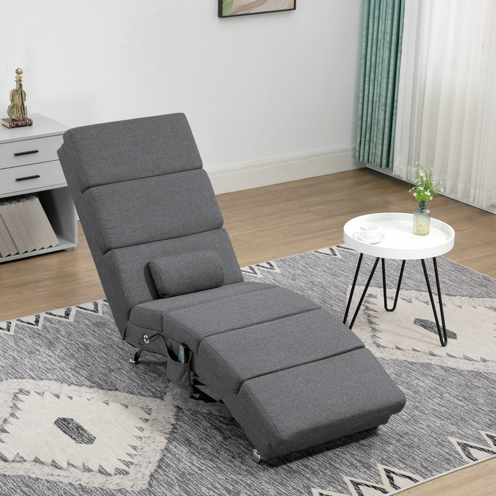 Fauteuil relax salon fauteuil de massage et chauffage meridienne avec télécommande et oreiller, tissu effet lin, gris-7