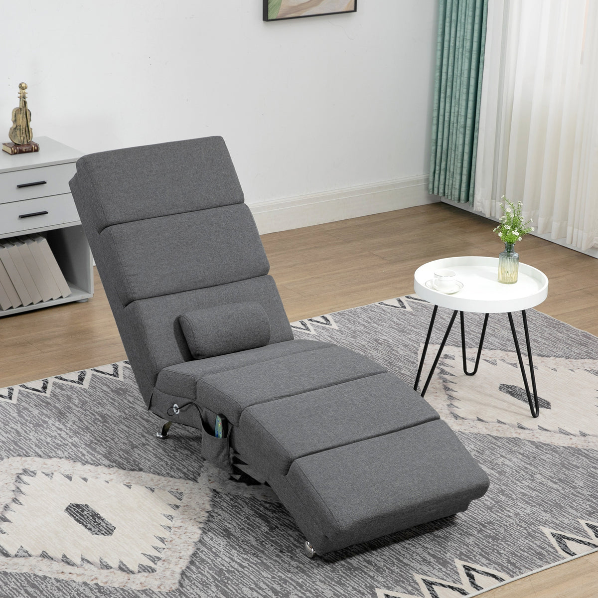 Fauteuil relax salon fauteuil de massage et chauffage meridienne avec télécommande et oreiller, tissu effet lin, gris-7