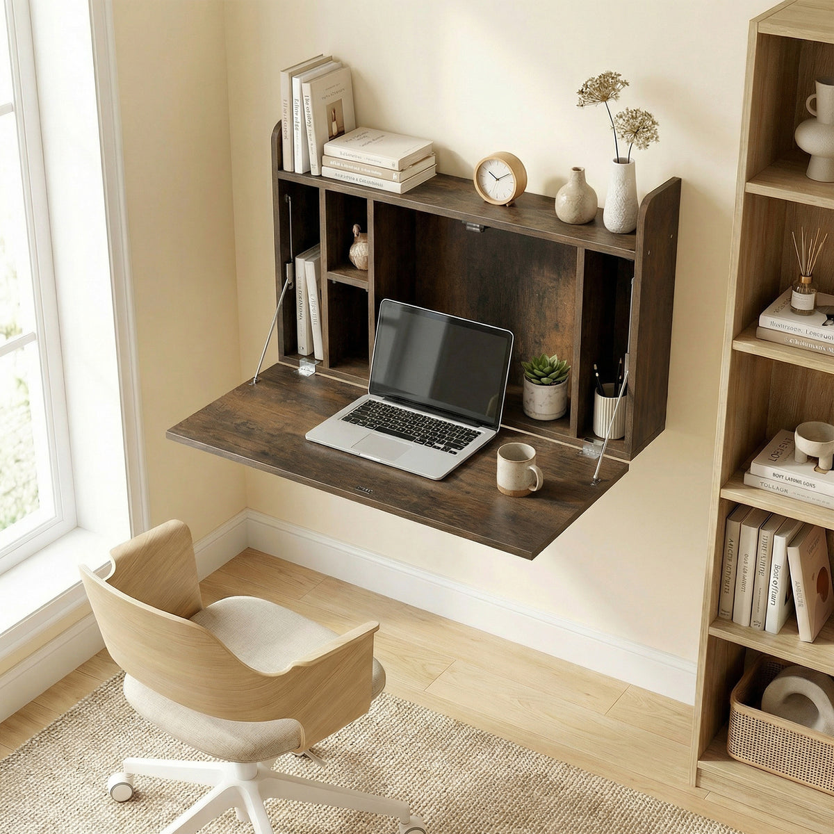 Bureau suspendu table murale table d'ordinateur murale et tablette rabattable avec rangements - 77 x 20 x 51 cm-9