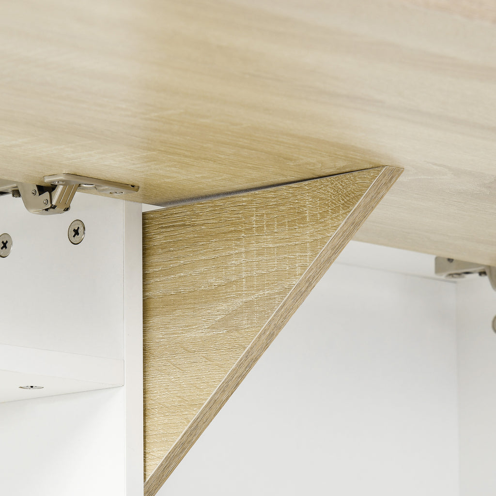 Bureau pliable mural avec étagères de rangement et placard, bureau rabattable, 100 x 18 x 74 cm effet bois naturel-8