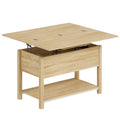 Table basse relevable et extensible table de salon avec compartiment caché étagère ouverte 100x45x50,5cm bois naturel-0