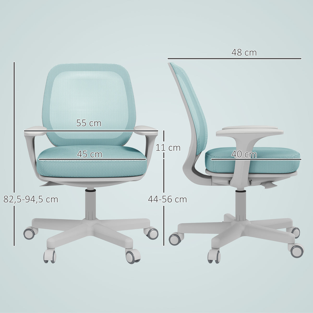 Fauteuil de bureau, chaise de bureau ergonomique en maille, hauteur réglable, 55x48x82,5-94,5cm, vert-2