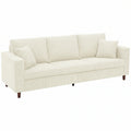 Canapé 3 Places en Velours Côtelé, Canapé de Salon Moderne 225 cm, Assise Large, Coussin à Ressorts, Crème-0