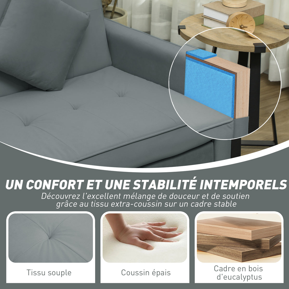 Canapé convertible 3 places canapé-lit clic-clac réversible avec dossier réglable et coussins, 196 x 90 x 89 cm, gris-7