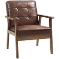 Fauteuil de salon, fauteuil de chambre en cuir synthétique, dossier capitonné, pieds en bois massif, 64x73x81cm, marron-0