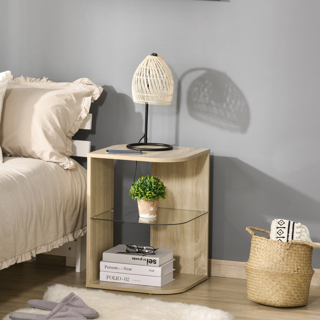 Table d'Appoint Guéridon Design Contemporain Bout de Canapé étagère Verre trempé Bois naturel-9