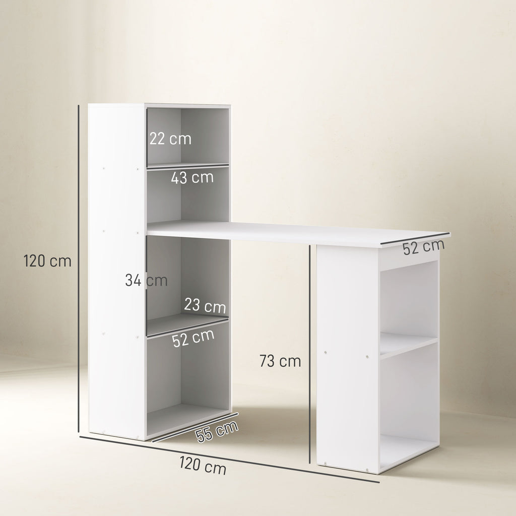 Bureau informatique, bureau avec rangement, 6 compartments ouverts, table d'ordinateur pour chambre, studio, 120-2