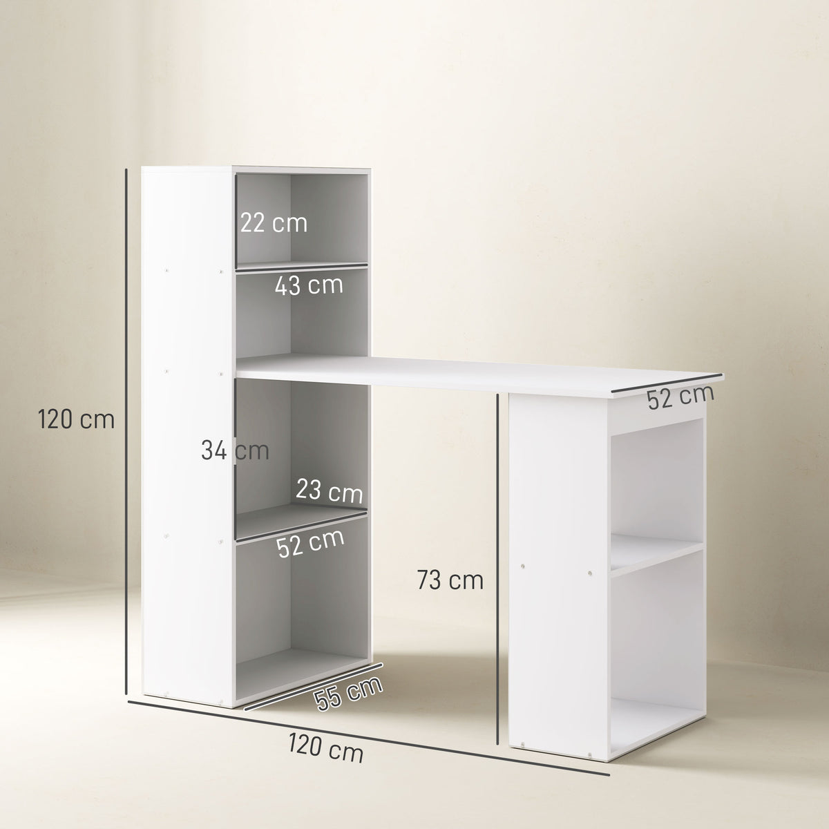 Bureau informatique, bureau avec rangement, 6 compartments ouverts, table d'ordinateur pour chambre, studio, 120-2