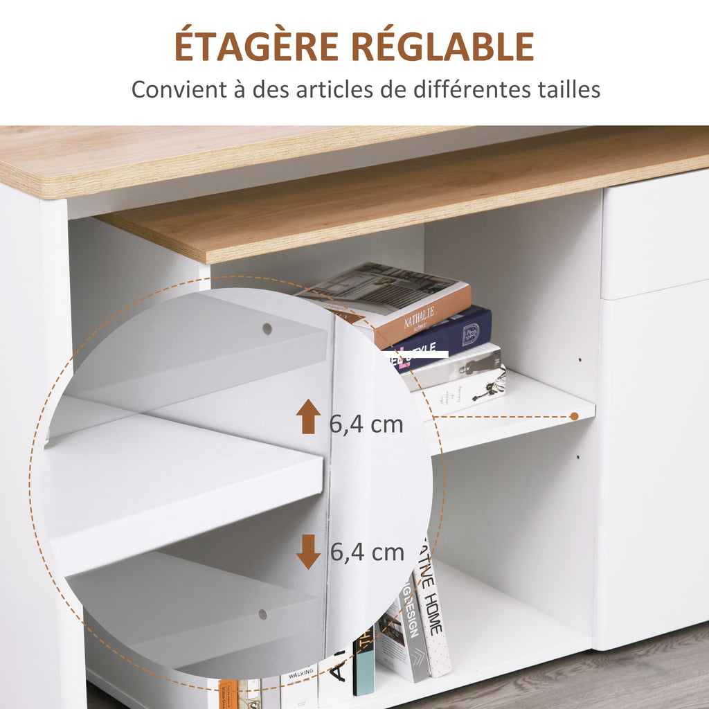 Bureau informatique multimédia modulable multi-rangements double niche + tiroir et placard en bois-5
