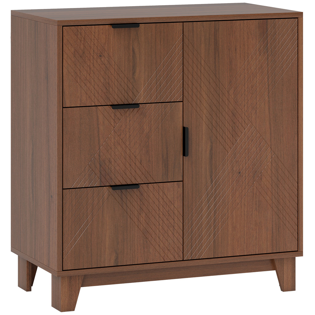 Buffet salon meuble de rangement avec placard à porte 3 tiroirs et étagère réglable 75 x 39 x 80 cm, effet bois marron-0
