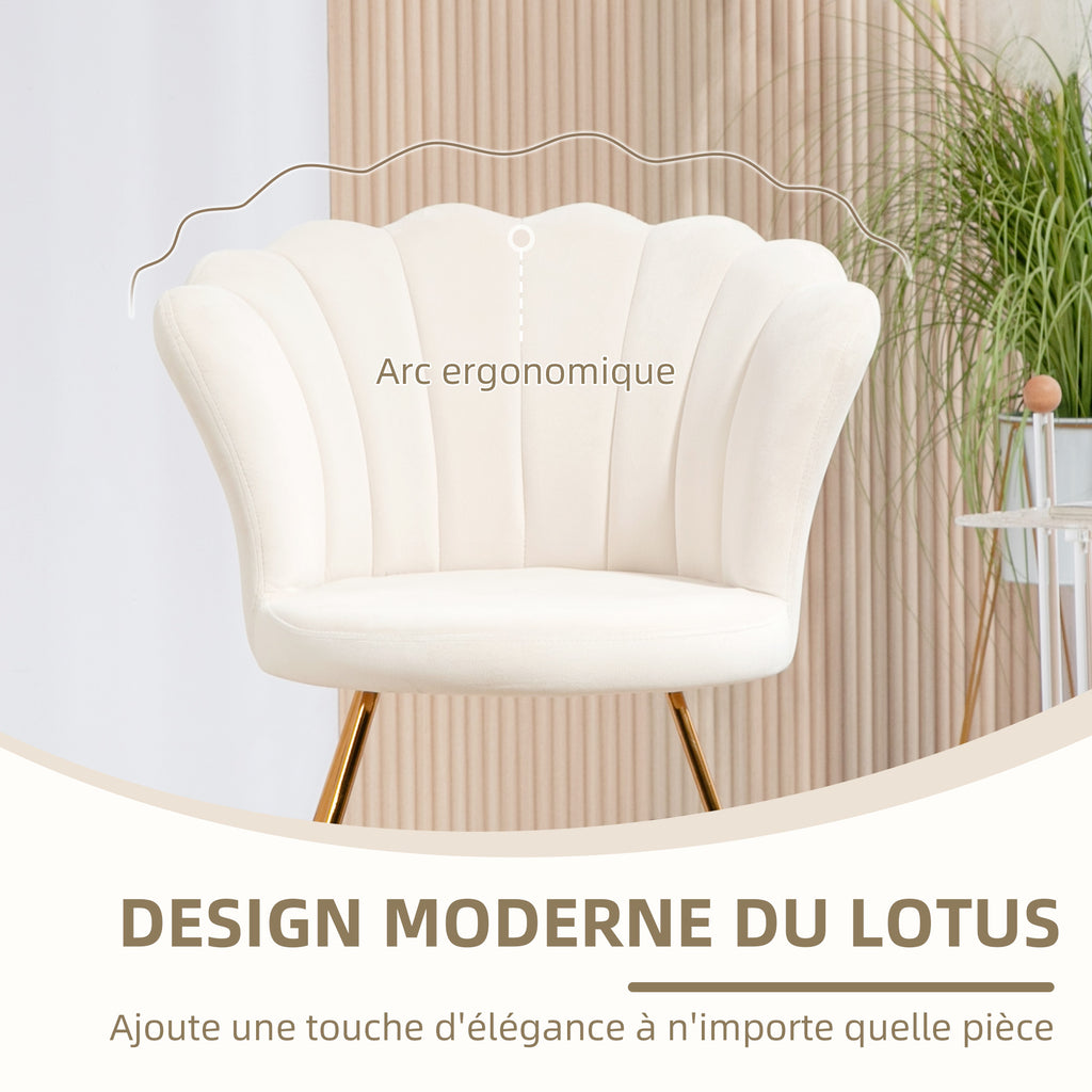 Fauteuil coquillage chaise coiffeuse fauteuil en velours fauteuil de salon avec pieds en acier 69 x 64 x 80 cm crème-5