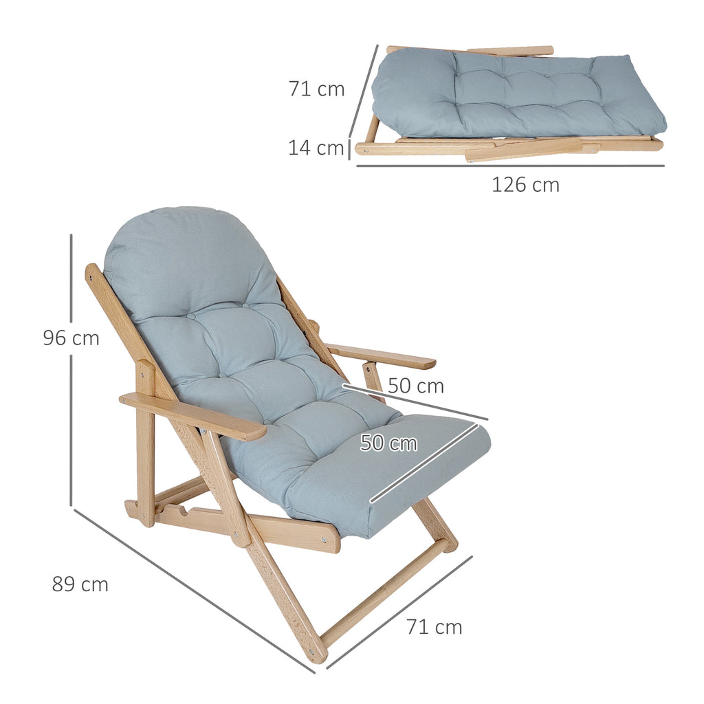Fauteuil Chaise de Salon Pliable et inclinable en Bois Fauteuil Relax Confortable avec Coussin capitonné épais-2