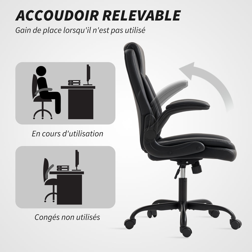 Fauteuil de bureau, chaise bureau ergonomique avec accoudoirs relevables, hauteur réglable, fonction de bascule, noir-6