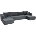 Canapé Modulaire en U 4 Places, 2 Méridiennes, Canapé 2 Places, 6 Coussins, Sans Montage, 369 x 152 x 78 cm, Gris-0