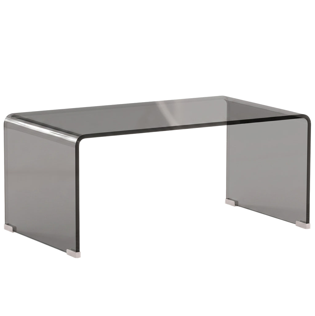 Table Basse en Verre, Table de Salon Rectangulaire Design Moderne avec Bords Arrondis Sûrs, Gris Clair Transparent-0