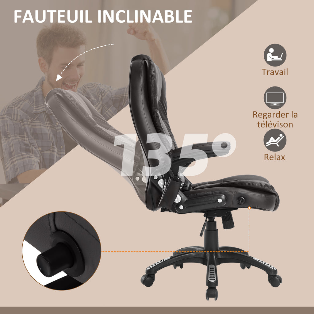 Fauteuil de bureau massant et chauffant électrique fauteuil bureau ergonomique revêtement synthétique brun-6