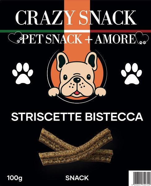 CRAZY SNACK DOG STRISCETTE BISTECCA ALLA GRIGLIA 100 GR. (PET SNACK + AMORE)