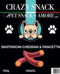 CRAZY SNACK DOG BASTONCINI CHEDDAR & PANCETTA 100 GR. (PET SNACK + AMORE)