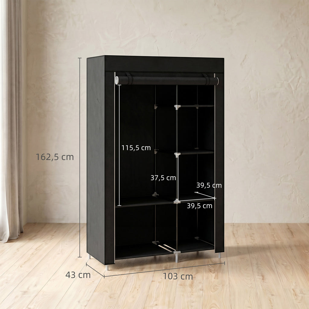 Armoire penderie multi-rangement - 6 étagères, 1 barre - non tissé noir-2