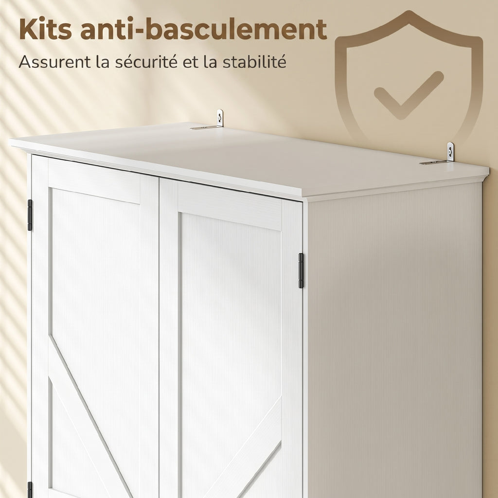 Buffet haut cuisine, armoire de cuisine 2 portes, 2 tiroirs, 6 porte-racks, étagères réglables, 80x39,5x184,5cm, blanc-5