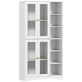 Buffet haut cuisine, vaisselier vitrine avec 4 portes à fermeture douce en verre trempé, 90x35x172cm, blanc-0