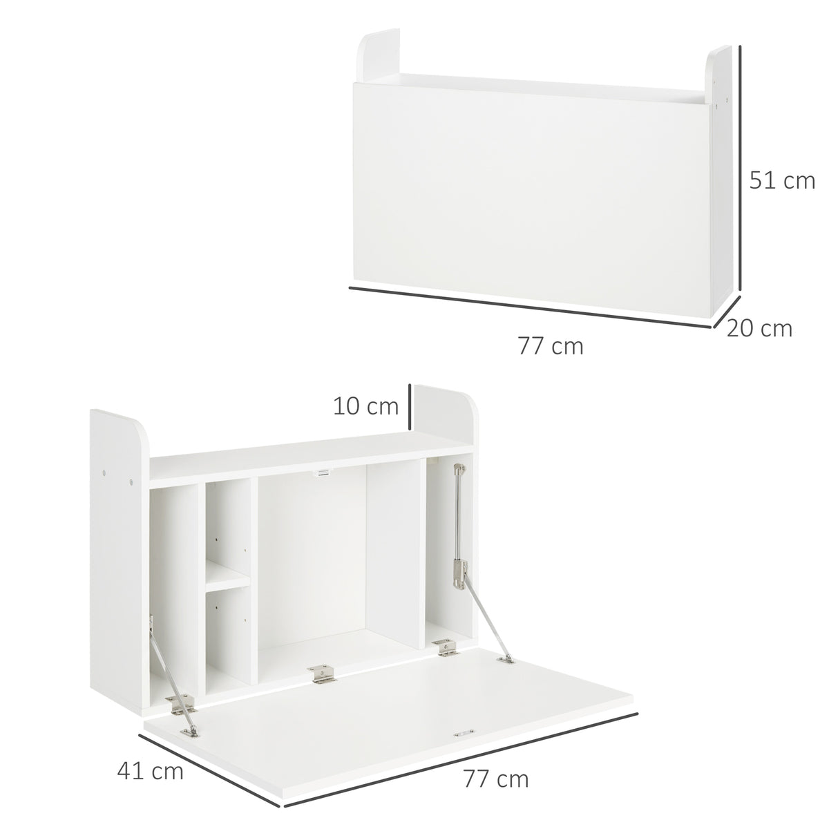 Bureau suspendu table murale table d'ordinateur murale et tablette rabattable avec rangements - 77 x 20 x 51 cm-2