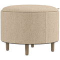 Pouf rond repose-pieds tabouret avec coffre de rangement, plateau réversible, meuble 3 en 1 pied en bois beige-0