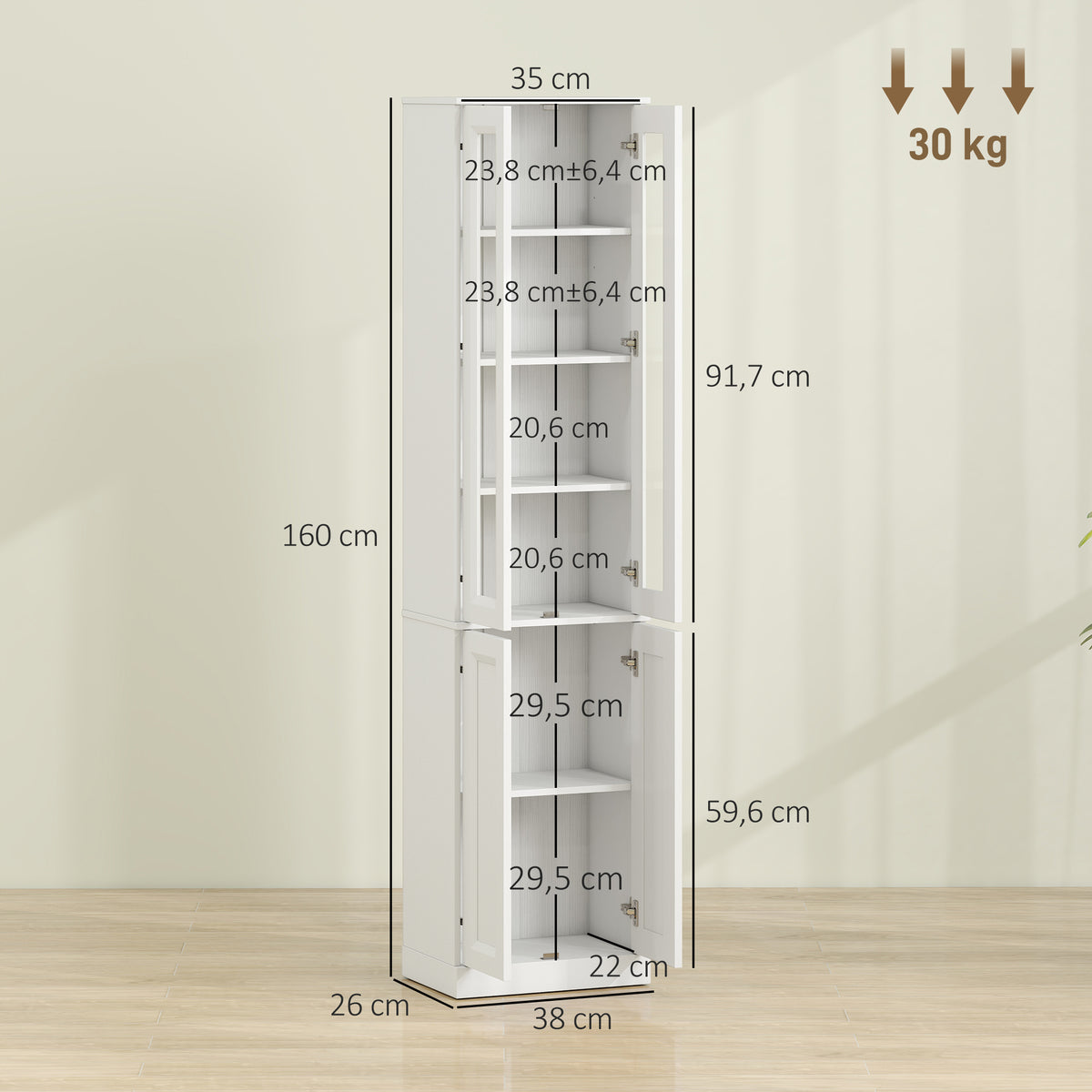 Meuble de Salle de Bain 6 niveaux, Meuble de Rangement avec 4 Portes à Fermeture Douce et Étagères Réglables, Blanc-2