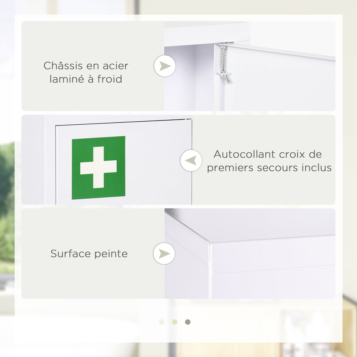 Armoire à pharmacie murale en acier, armoire à médicaments à 3 niveaux porte verrouillable 2 clés, 40x15x53,5cm, blanc-5