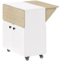 Table à manger pliante sur roulettes, table de cuisine 4 personnes, 2 abattants, étagère, placard, 70x83x75cm, blanc-0
