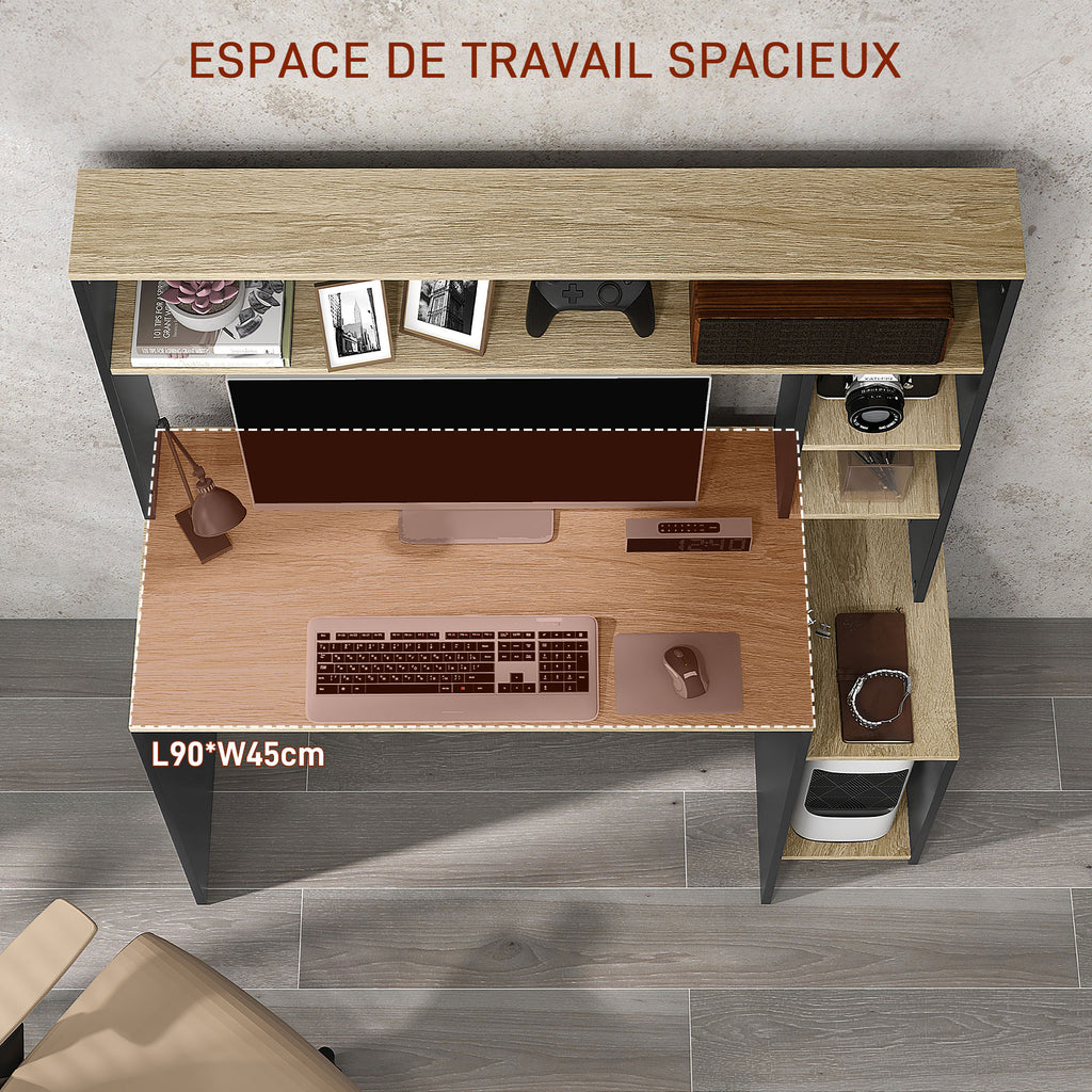 Bureau multi-rangements avec étagères, support pour unité centrale, grand bureau, 114L x 45l x 138H cm-4