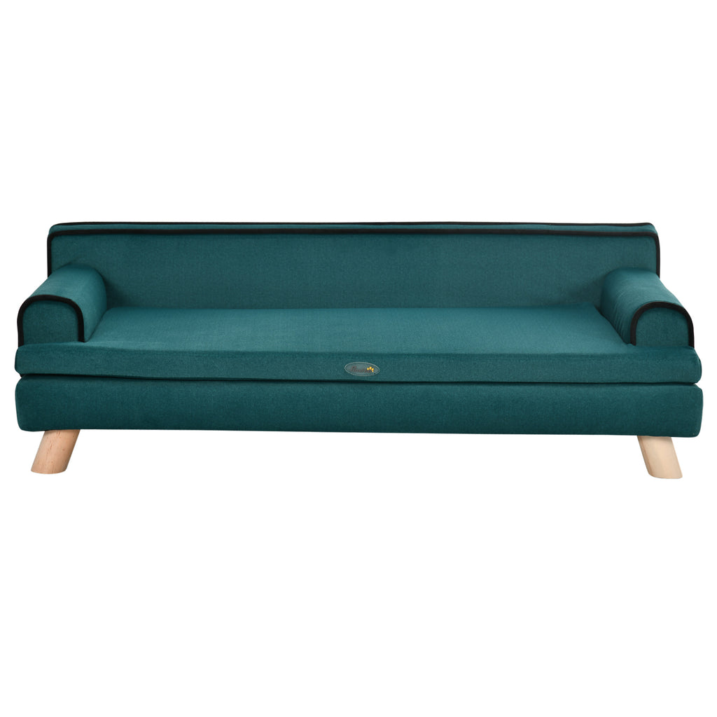 Canapé pour chien chat design scandinave coussin moelleux amovible pieds bois massif 100 x 62 x 32 cm bleu canard-7