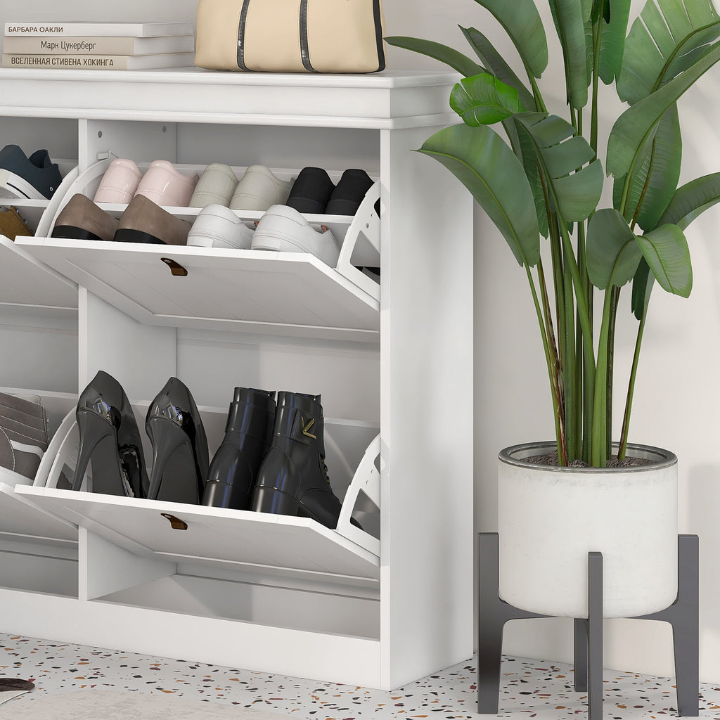 Meuble à chaussures 20 paires, armoire à chaussures, 4 tiroirs rabattables, étagères réglables, 105x24x82,5cm, blanc-8