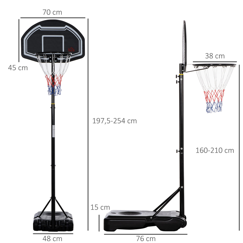 Panier de basket extérieur hauteur réglable 197,5-254 cm panier de basket sur pied à roulettes base remplissable noir-2