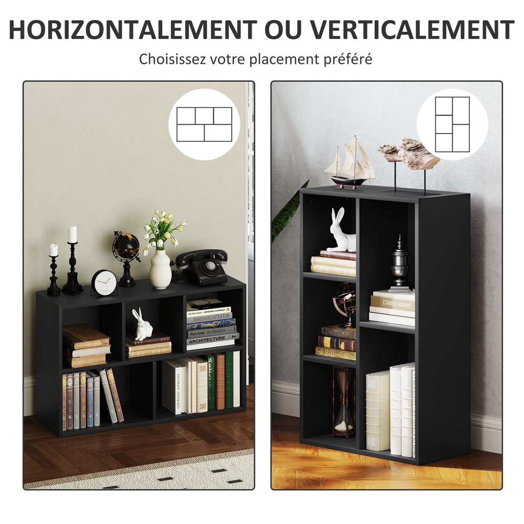 Bibliothèque étagère de rangement avec 5 compartiments, pour salon chambre à coucher bureau, 50x24x80cm, noir-4