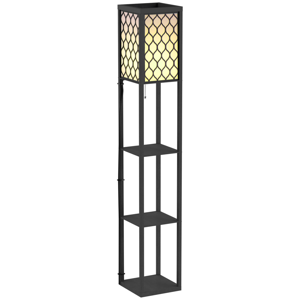 Lampadaire étagère Lampe étagère 26L x 26l x 160H cm 4 Niveaux MDF Noir Motif nid d'abeille-0