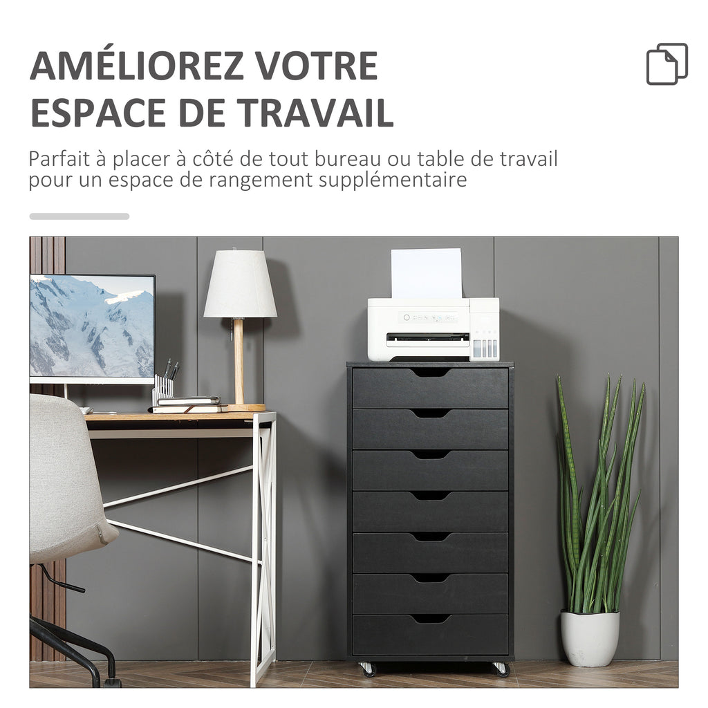 Caisson de bureau à roulette meuble rangement bureau avec 7 tiroirs organisateur pour documents, format A4 ou lettres-3