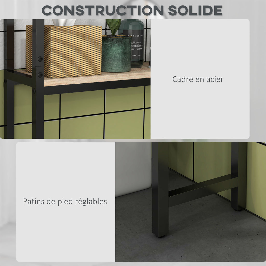 Étagère de toilettes meuble de salle de bain dessus toilette WC avec placard 2 portes et étagère ouverte-6