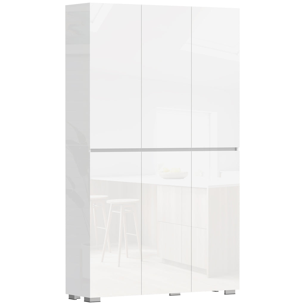 Buffet haut cuisine armoire de cuisine à haute brillance 6 portes à fermeture douce étagères réglables blanc-0