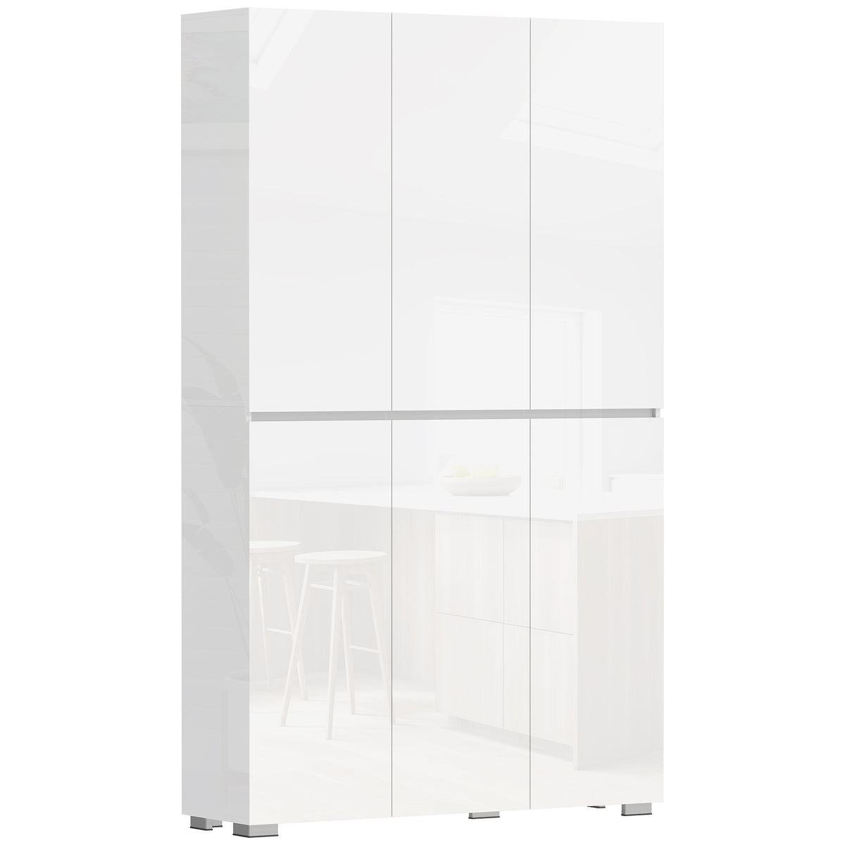 Buffet haut cuisine armoire de cuisine à haute brillance 6 portes à fermeture douce étagères réglables blanc-0