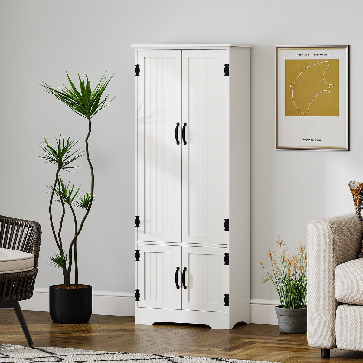 Buffet de cuisine armoire de cuisine contemporaine multi-rangements 2 placards 3 étagères MDF panneaux particules blanc-8