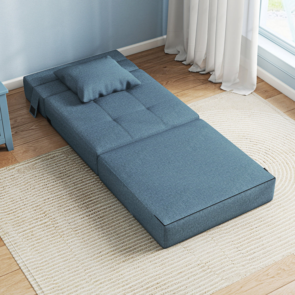 Chauffeuse canapé-lit convertible fauteuil 1 place avec 1 coussin déhoussable, tissu bleu foncé-9