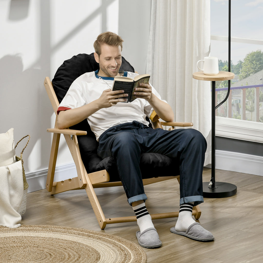Fauteuil Chaise de Salon Pliable et inclinable en Bois Fauteuil Relax Confortable avec Coussin capitonné épais-6