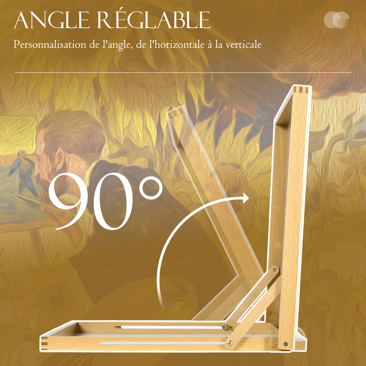 Chevalet de table en bois pour formats A2, chevalet de table réglable en bois de hêtre, 75,8x51,4x51cm, bois naturel-4