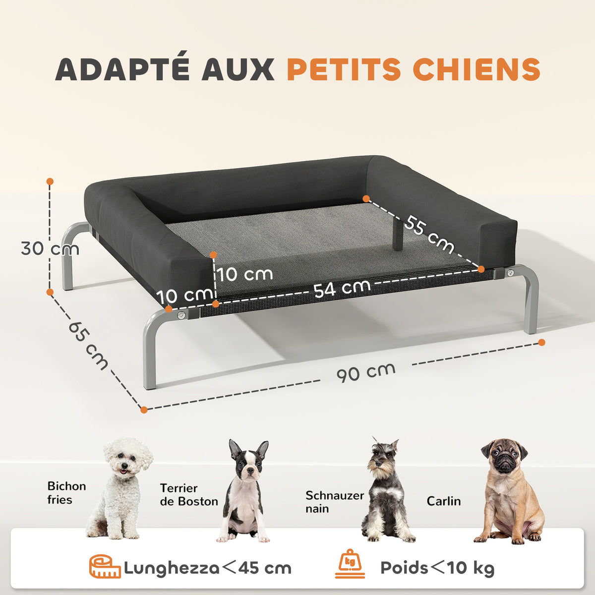 Lit surélevé pour chien rafraichissant, lit de camp pour chiens intérieur extérieur portable, 90 x 65 x 30 cm, noir-2