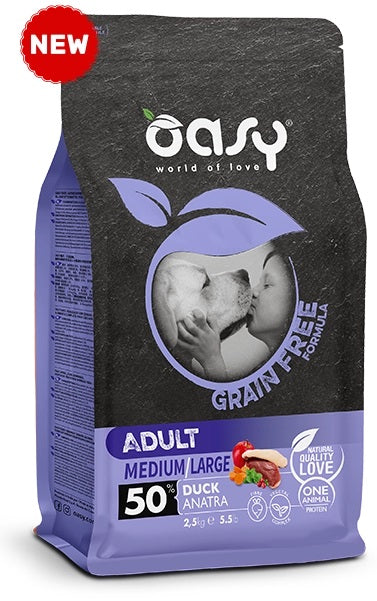 OASY DOG GRAIN FREE ADULT MEDIUM/LARGE ANATRA 12 KG.
