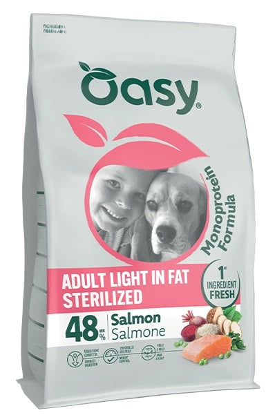 OASY DOG ADULT MONOPROTEIN LIGHT STERILIZED SALMONE 2 KG.