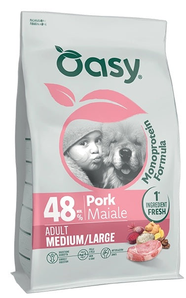 OASY DOG ADULT MONOPROTEIN MEDIUM/LARGE MAIALE 10 KG.